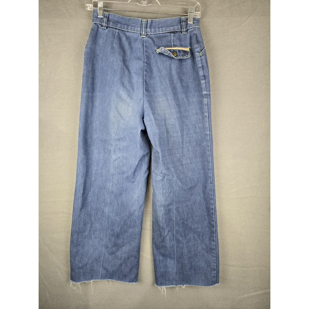 Vtg Levis High Waisted Wide Leg Jeans Blue Raw Hem White Tab Label Rare 28x24.5